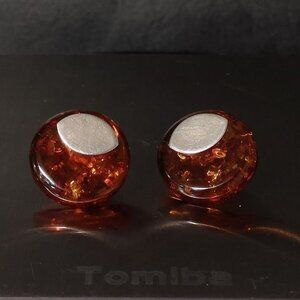 Vintage Womens Silver Genuine Round Amber Studs Earrings